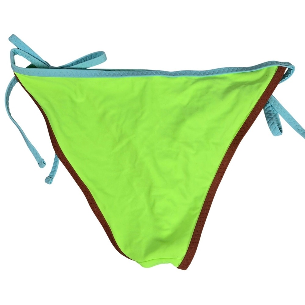 Aerie String Cheeky Bikini Bottom Neon Green Brown Blue M NWT - Picture 2 of 5
